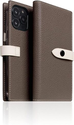SLG iPhone 12 Pro Max Handcrafted Leather Wallet Case, D8 Full Grain Leather, Diary Flip Cover with Snap Closure, Card Slot Holder with Gift Box (Brown Cream) in Saudi Arabia