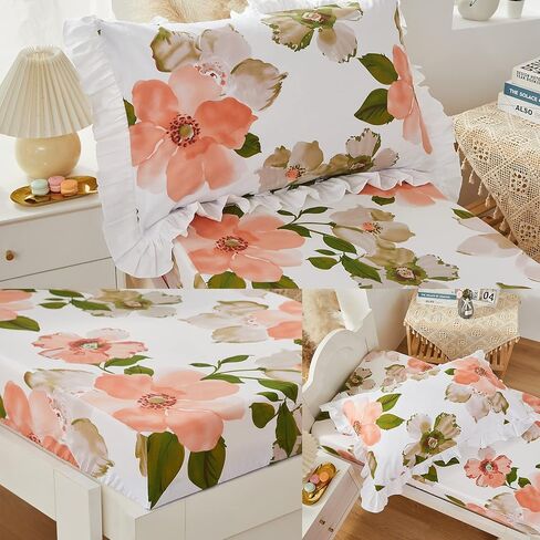 Brandream Toddler Bedding Set Girls Beige Floral Farmhouse Comforter Sheet Set 4 Piece Bed in A Bag Princess Kids Baby Bedding with Fitted Sheet Flat Sheet Pillowcase, Luxury Design in Kuwait