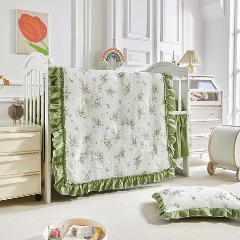 AIKASY The Ruffled Shabby Crib Bedding Set for Girls, Baby Quilted Comforter with Fitted Sheet, Bed Skirt, and Pillowcase -Coffee in Saudi Arabia
