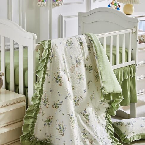 AIKASY The Ruffled Shabby Crib Bedding Set for Girls, Baby Quilted Comforter with Fitted Sheet, Bed Skirt, and Pillowcase -Coffee in Saudi Arabia