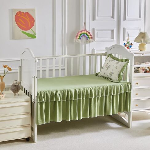 AIKASY The Ruffled Shabby Crib Bedding Set for Girls, Baby Quilted Comforter with Fitted Sheet, Bed Skirt, and Pillowcase -Coffee in Saudi Arabia