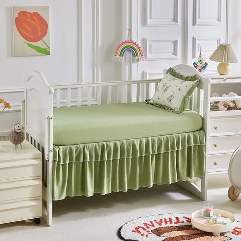 AIKASY The Ruffled Shabby Crib Bedding Set for Girls, Baby Quilted Comforter with Fitted Sheet, Bed Skirt, and Pillowcase -Coffee in Saudi Arabia
