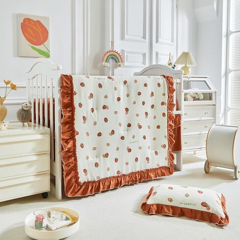 AIKASY The Ruffled Shabby Crib Bedding Set for Girls, Baby Quilted Comforter with Fitted Sheet, Bed Skirt, and Pillowcase -Coffee in Saudi Arabia