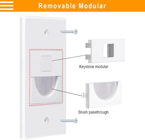 1 Port Keystone Wall Plate White for Modular Insert and Keystone Jack, Brush Cable Pass Through Wall Plates with Low Voltage Mounting Bracket for Cable in Wall Routing, Pack of 2 in Saudi Arabia