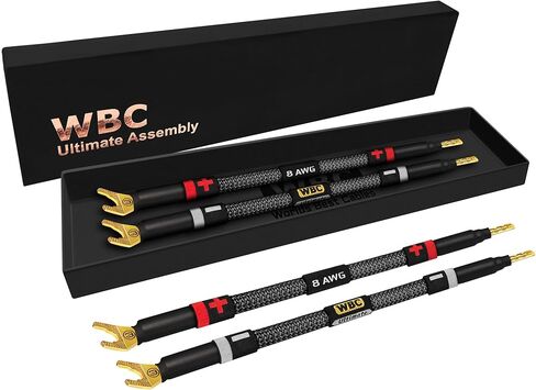 WORLDS BEST CABLES 4 Units - 8 Inch ULTIMATE - 8 AWG - Ultra-Pure OFC - Premium Audiophile HiFi Speaker Jumper Cables with Eminence Gold Banana & Spade Plugs & Carbon Tweed Jacket in Saudi Arabia