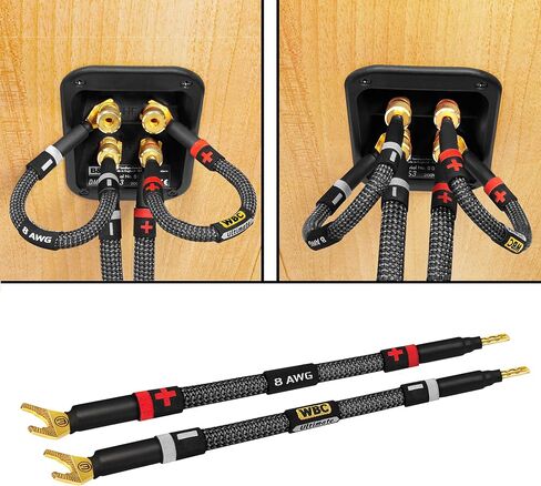 WORLDS BEST CABLES 4 Units - 8 Inch ULTIMATE - 8 AWG - Ultra-Pure OFC - Premium Audiophile HiFi Speaker Jumper Cables with Eminence Gold Banana & Spade Plugs & Carbon Tweed Jacket in Saudi Arabia