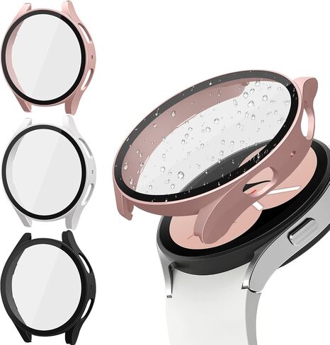 Tobfit 3 Pack Screen Protector Case for Samsung Galaxy Watch 5 / Galaxy Watch 4 40mm, Hard PC Case Built in Tempered Glass Full Around Protective Face Cover, Black(3 Pack) in Kuwait