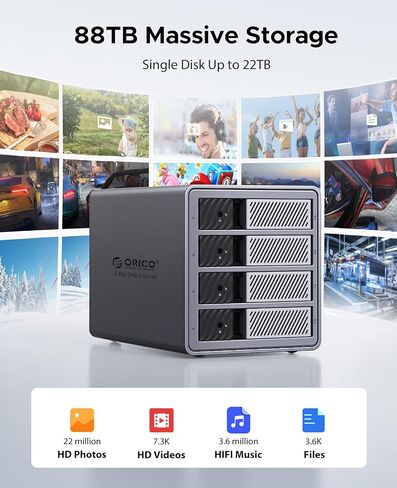 حاوية محرك الأقراص الصلبة ORICO USB 3.0 4 Bay تدعم 8 أوضاع RAID لمحرك الأقراص الثابتة مقاس 3.5 بوصة بحد أقصى يصل إلى 88 تيرابايت للتخزين الخارجي المباشر المرفق، والنسخ الاحتياطي للتوسيع (سبائك الألومنيوم)-9848RU3 in Saudi Arabia