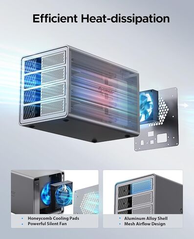 حاوية محرك الأقراص الصلبة ORICO USB 3.0 4 Bay تدعم 8 أوضاع RAID لمحرك الأقراص الثابتة مقاس 3.5 بوصة بحد أقصى يصل إلى 88 تيرابايت للتخزين الخارجي المباشر المرفق، والنسخ الاحتياطي للتوسيع (سبائك الألومنيوم)-9848RU3 in Saudi Arabia