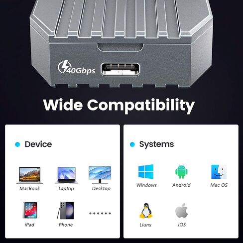 INDMEM 40Gbps M.2 NVMe SSD Enclosure with Cooling Fan,Thunderbolt NVMe Enclosure for M1 M2 Pro/Max, Compatible with USB4/3.2/3.1/3.0/2.0, Support SSD Size 2280 B+M M-Key,8TB Expansion,Tool-Free in Saudi Arabia