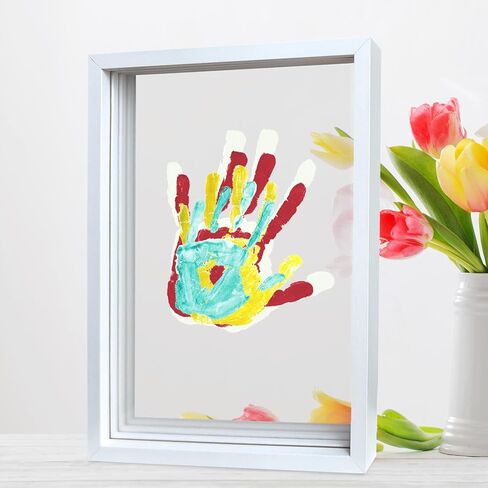 Moteizho Family Handprint Kit DIY Handmade Keepsake Vintage Wooden Frame Endless Gift Set 6 Paint Colors Transparent Sheets (Brown) in Saudi Arabia