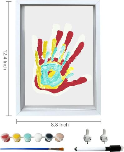 Moteizho Family Handprint Kit DIY Handmade Keepsake Vintage Wooden Frame Endless Gift Set 6 Paint Colors Transparent Sheets (Brown) in Saudi Arabia