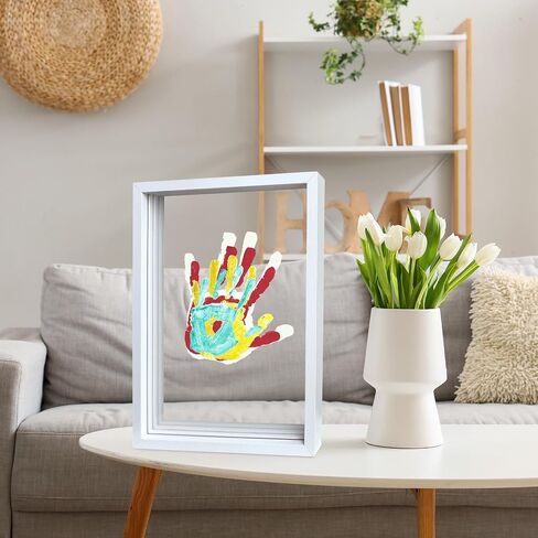 Moteizho Family Handprint Kit DIY Handmade Keepsake Vintage Wooden Frame Endless Gift Set 6 Paint Colors Transparent Sheets (Brown) in Saudi Arabia