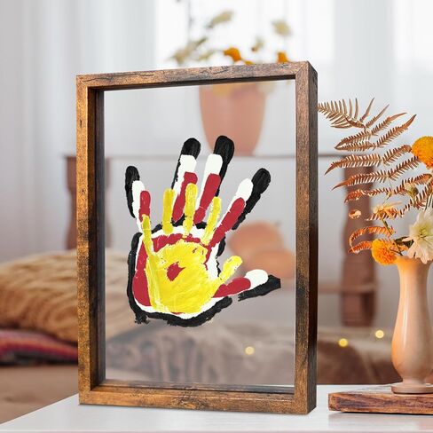 Moteizho Family Handprint Kit DIY Handmade Keepsake Vintage Wooden Frame Endless Gift Set 6 Paint Colors Transparent Sheets (Brown) in Saudi Arabia