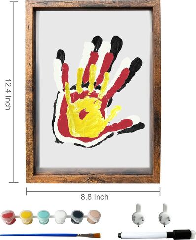 Moteizho Family Handprint Kit DIY Handmade Keepsake Vintage Wooden Frame Endless Gift Set 6 Paint Colors Transparent Sheets (Brown) in Saudi Arabia
