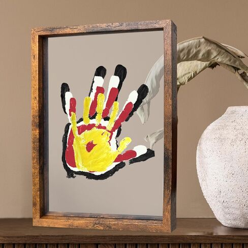 Moteizho Family Handprint Kit DIY Handmade Keepsake Vintage Wooden Frame Endless Gift Set 6 Paint Colors Transparent Sheets (Brown) in Saudi Arabia