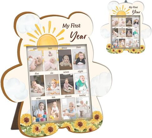 Baby's First Year Photo Frame Disply Board, 12 Months Newborn Photo Frame, Cute Bear Shape Baby Photo Frame, 1st Birthday Baby Keepsake, Fits 1.5 * 2.1 IN Photo in Saudi Arabia