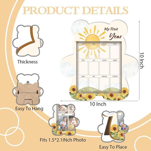 Baby's First Year Photo Frame Disply Board, 12 Months Newborn Photo Frame, Cute Bear Shape Baby Photo Frame, 1st Birthday Baby Keepsake, Fits 1.5 * 2.1 IN Photo in Saudi Arabia