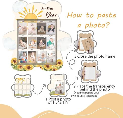 Baby's First Year Photo Frame Disply Board, 12 Months Newborn Photo Frame, Cute Bear Shape Baby Photo Frame, 1st Birthday Baby Keepsake, Fits 1.5 * 2.1 IN Photo in Saudi Arabia