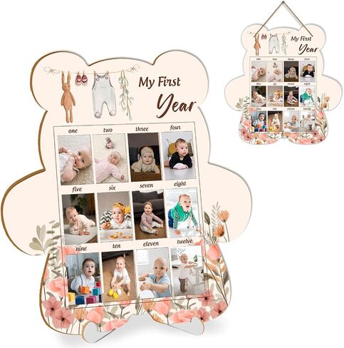 Baby's First Year Photo Frame Disply Board, 12 Months Newborn Photo Frame, Cute Bear Shape Baby Photo Frame, 1st Birthday Baby Keepsake, Fits 1.5 * 2.1 IN Photo in Saudi Arabia