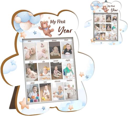 Baby's First Year Photo Frame Disply Board, 12 Months Newborn Photo Frame, Cute Bear Shape Baby Photo Frame, 1st Birthday Baby Keepsake, Fits 1.5 * 2.1 IN Photo in Saudi Arabia