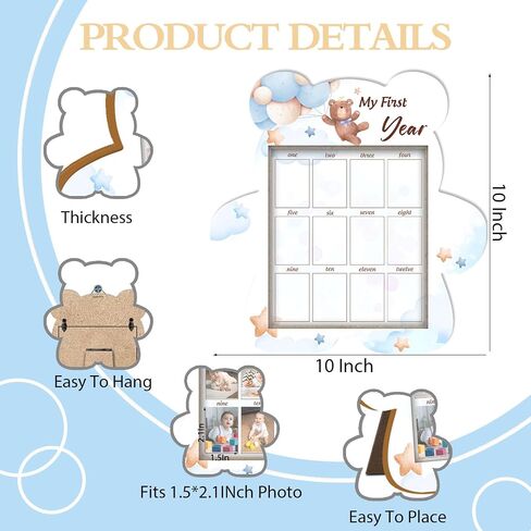 Baby's First Year Photo Frame Disply Board, 12 Months Newborn Photo Frame, Cute Bear Shape Baby Photo Frame, 1st Birthday Baby Keepsake, Fits 1.5 * 2.1 IN Photo in Saudi Arabia