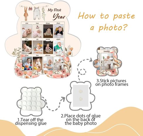 Baby's First Year Photo Frame Disply Board, 12 Months Newborn Photo Frame, Cute Bear Shape Baby Photo Frame, 1st Birthday Baby Keepsake, Fits 1.5 * 2.1 IN Photo in Saudi Arabia