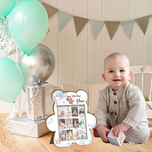 Baby's First Year Photo Frame Disply Board, 12 Months Newborn Photo Frame, Cute Bear Shape Baby Photo Frame, 1st Birthday Baby Keepsake, Fits 1.5 * 2.1 IN Photo in Saudi Arabia