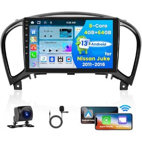 [4G+64G] Android 13 Car Stereo for Nissan Juke 2011-2016, 9 Inch 1280x720 HD Touch Screen Car Radio with Wireless Carplay Android Auto 32EQ DSP GPS Navigation AHD Backup Camera