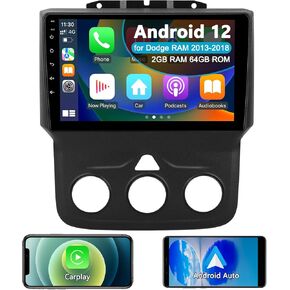 Car Stereo Radio for Dodge RAM 1500 2500 3500, Android 12 Head Unit for 2013 2014 2015 2016 2017 2018 Ram, 9 inch IPS Touch Screen with Wireless Carplay/Android Auto, Bluetooth (for Manual AC Only)