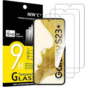 NEW'C [3 Pack Designed for Samsung Galaxy S23 Plus / S23+ Screen Protector Tempered Glass, Anti Scratch, Bubble Free, Ultra Resistant