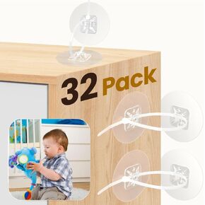 Furniture Anchors, Upgraded Anti-Tip furniture Straps for Baby Proofing - Adhesive No drill anchors Securing up to 186 lbs,Earthquake Resistant, Extra Screws Included for Reinforcement - 32 Pack
