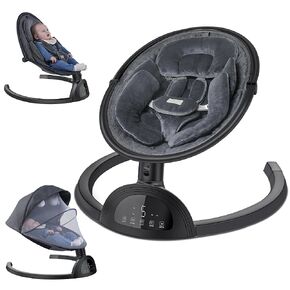 Baby Swings for Infants, Bluetooth Infant Swing with Music Speaker, 3 Seat Positions, 5 Speeds and Remote Control - Portable Baby Swing for Indoor and Outdoor (Silver)
