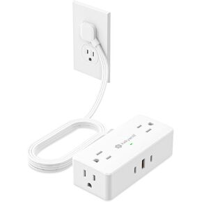 Surge Protector Power Strip, 5 ft flat Extension Cord with 4 Outlets 3 USB Ports (2 USB C), Flat Plug Power Strip with 900 Joules Protection, Suitable for Home Office Dorm Room, White