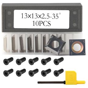 13x13x2.5mm-35° Square Tungsten Carbide Replacement Cutter Inserts Knives Blades for Holz-HER Cutter Heads Woodworking Spiral Helical Planer Head 10pcs