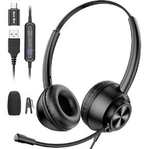 New bee USB Headset with Mic, Computer Headset with Microphone for PC, 𝐖𝐢𝐫𝐞𝐝 𝐇𝐞𝐚𝐝𝐬𝐞𝐭 𝐰𝐢𝐭𝐡 𝐔𝐒𝐁-𝐀 & 𝐔𝐒𝐁-𝐂, Mute, in-Line Controls for Video Meetings Online Class Skype Zoom