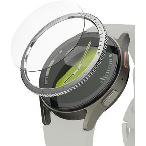 Ringke Bezel Styling & Glass [Stylish Stainless Steel Frame + Glass ] Compatible with Samsung Galaxy Watch 7 Case (44mm) and Screen Protector, Anti Scratch Cover & Tempered Glass - 44-02 (ST) Black