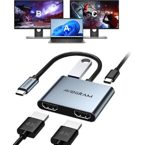 HDMI Splitter 1 in 2 Out 4K, AVIDGRAM HDMI 2 Port Splitter with Auto, Copy, and Fixed Mode for Dual Identical Display, Compatible with Xbox, PS4 Pro, PS5 (Gray)