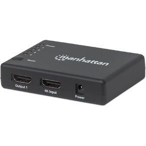 Manhattan Products 4K 4-Port Compact AC Powered HDMI Splitter, 1 in 4 Out, UHD (4K@30Hz), Black