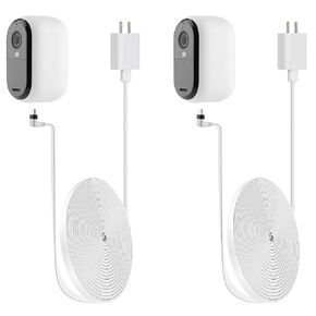iTODOS 2Pack 30ft/9.1m Charging Cable for Arlo Essential Wireless Security Camera, 2nd Generation with Adapter, Weatherproof Outdoor Flat Power Cable Charging for Alro Essential 2nd-White