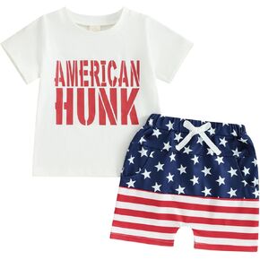 4th Of July Baby Boy Outfit USA Short Sleeve T Shirt Tops + Shorts Sets America Flag First Fourth July Clothes