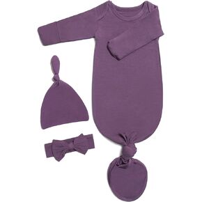 Baby Knotted Gown, Baby Noah Knotted Gown for Newborn, Newborn Gown with Hat Set for Baby Boy Girl, Soft Baby Tie Gown, 0-3 M