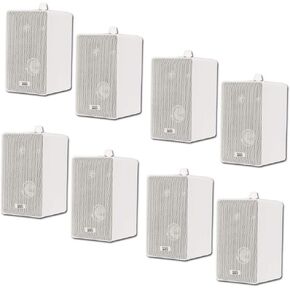 Acoustic Audio 251W Indoor Outdoor 3 Way Speakers 1600 Watt White 4 Pair Pack 251W-4Pr
