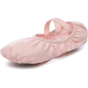 Danzcue Womens Elastic Ballet Shoes, Canvas Split Sole Ballet Slippers for Women Girls, Pink