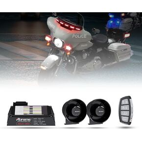 مجموعة نظام صفارة الإنذار للدراجات النارية Abrams Macro 100W [مقاومة للصدمات والاهتزاز] نظام صفارة شرطة قوي مقاوم للماء [2 × 50 وات مكبر صوت + وحدة تحكم متضمنة] صفارة طوارئ 12 فولت لـ ATV UTV POV in Kuwait