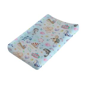 Cute Sea Animals Baby Changing Pad Cover for Baby Boy Girl 32''x16'' Whale Dolphin Turtle Sea Horse Corals Starfish Unisex Fitted Change Table Covers Mats Nautical Soft Cradle & Bassinet Sheets