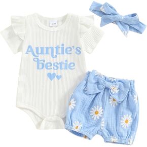 Newborn Baby Girl Summer Outfit Floral Short Sleeve Romper Sunflower Shorts Headband Set 3Pcs Clothes