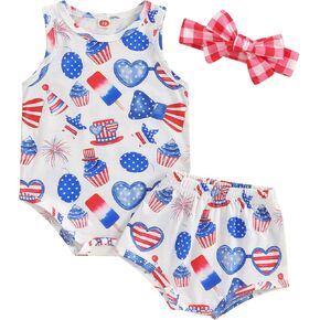 Bowanadacles Baby Girl 4th of July Outfit Newborn Sleeveless Tank Romper Bloomer Shorts Set Summer Independence Day Clothes