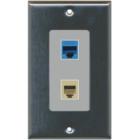 RiteAV - 1 Port Phone Beige 1 Port Cat6 Ethernet Blue Decorative Wall Plate - Black