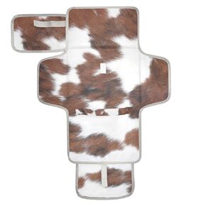 White Brown Print Cow Baby Changing Pad - Waterproof Diaper Changing Pad with Built-in Pillow - Portable Travel Changing Mat for Newborn Girl & Boy